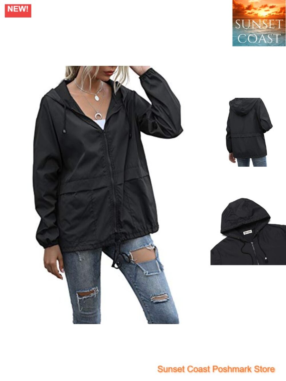 Women's Waterproof Raincoat Lightweight Hooded Windbreaker Jacket
